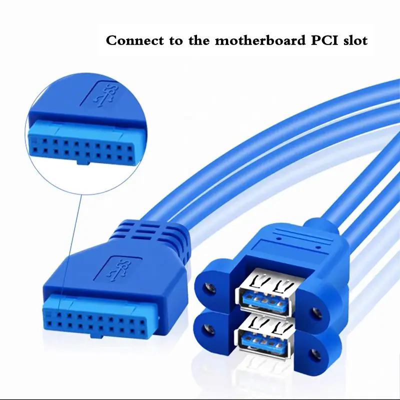 0.3m Motherboard 20 Pin Female to Dual Port USB 3.0 A Female Extension Cable With Ears 20Pin to USB 3.0 Chassis Rear Panel Cable