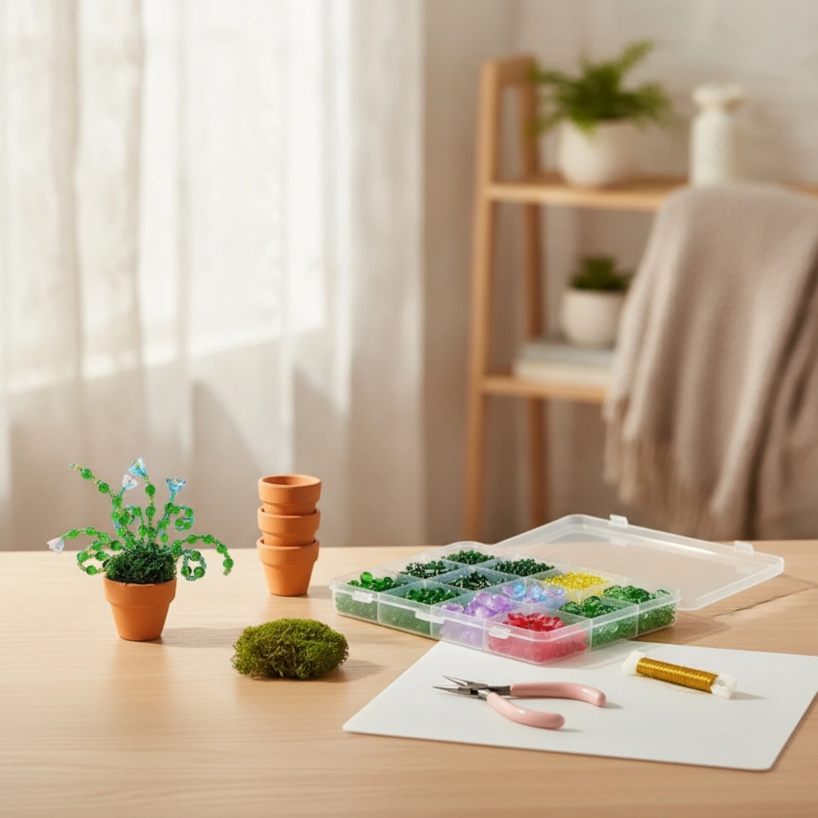 Glass Bead Plant Craft Kit Beginner-Friendly DIY Beaded Flower Kit with Pots Beaded Planter Set Easy to Use Vibrant for Crafters