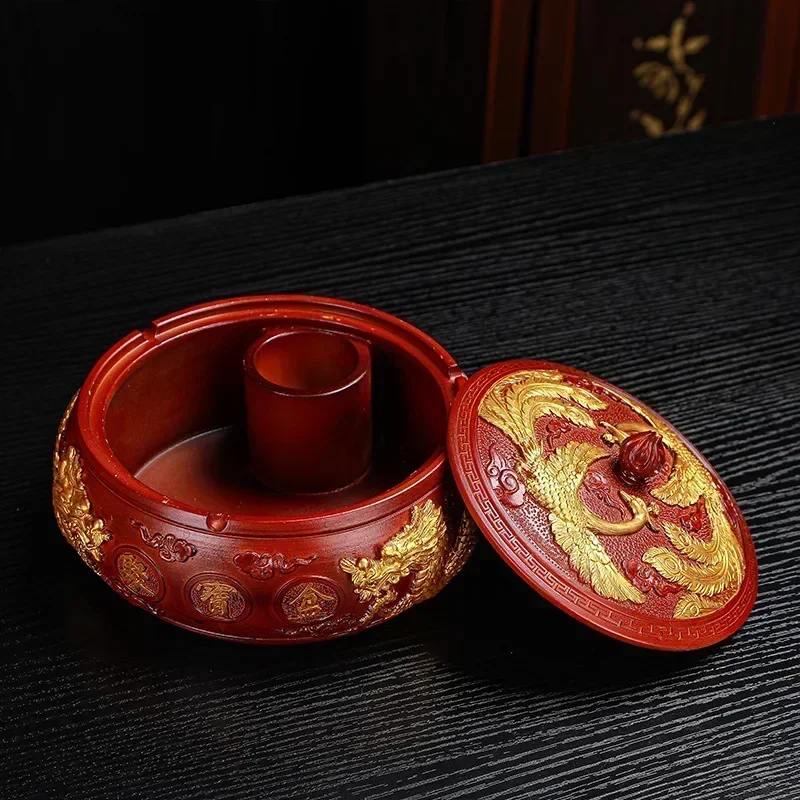 1pcs Creative Resin Ashtray with Lid New Chinese Home Office Anti-Flying Dust Complex Trend Tea Container Ornaments