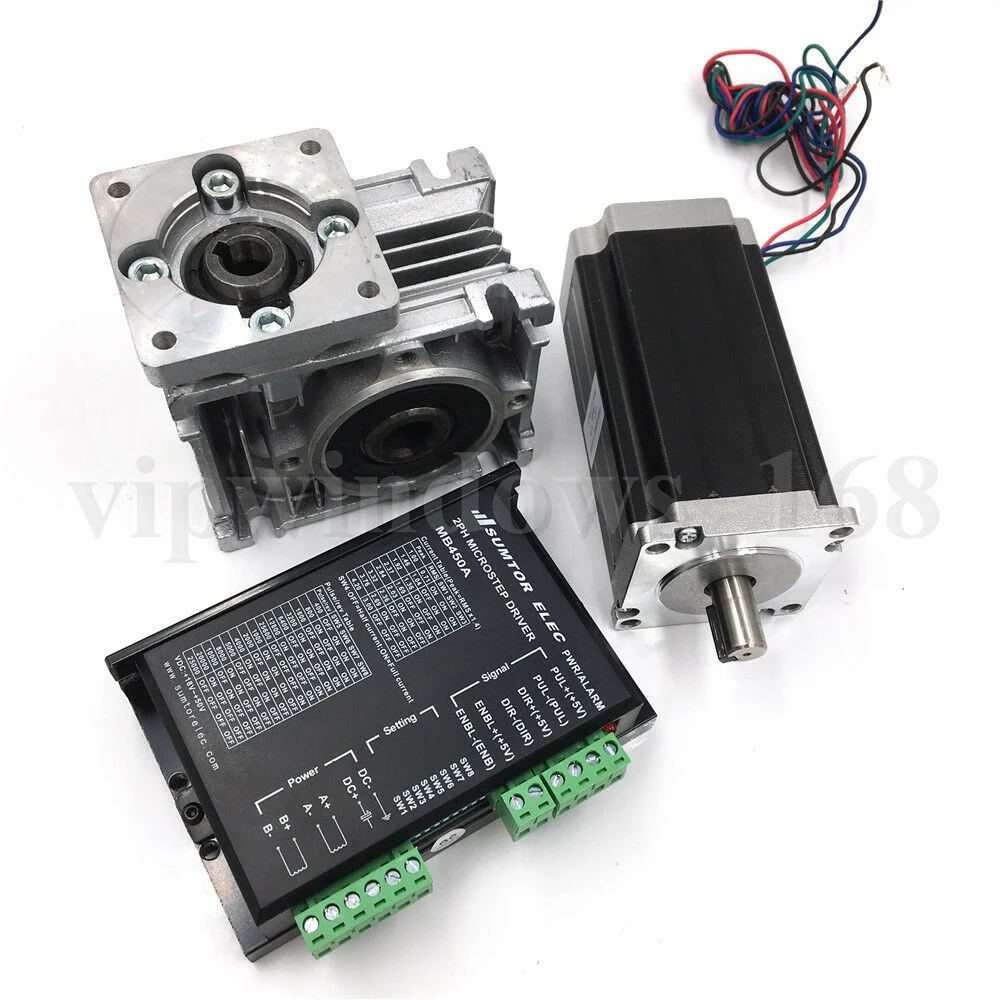 

Nema 23 L112mm Stepper+ Motor Ratio 20/30/50:1 NMRV30 Worm Gearbox Speed Reducer + MB450A Driver Kit for CNC Machines