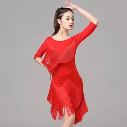 Customized Latin Dance Practice Performance Dress Adult Women's Tassel Dress National Standard Dance Competition Dress faldas
