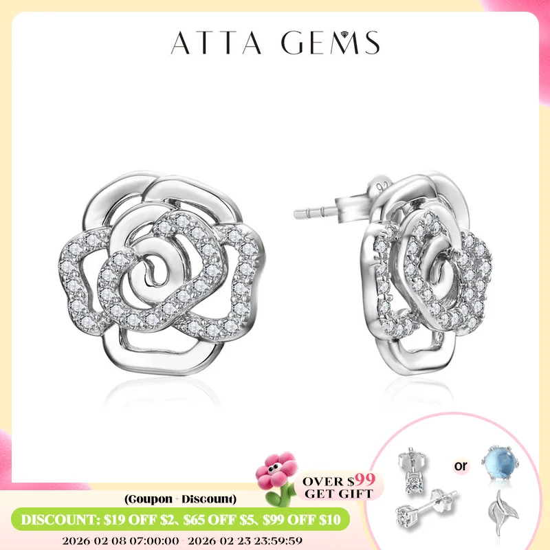 

ATTAGEMS New Diamond Moissanite Stud Earrings for Women S925 Silver 18k Gold Plated Orginal Flower Wedding Jewelry Travel Gift