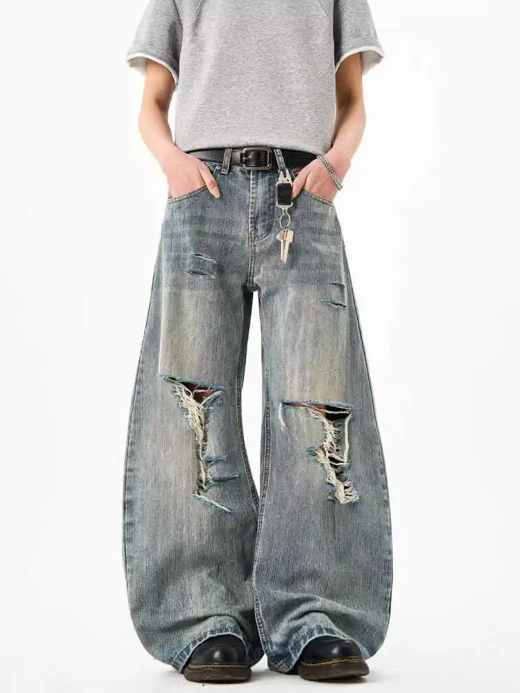 

Women's Y2k Baggy Ripped Jeans Harajuku Vintage Denim Trousers Japanese 2000s Style Boyfriend Jeans Long Pants Oversize Clothes