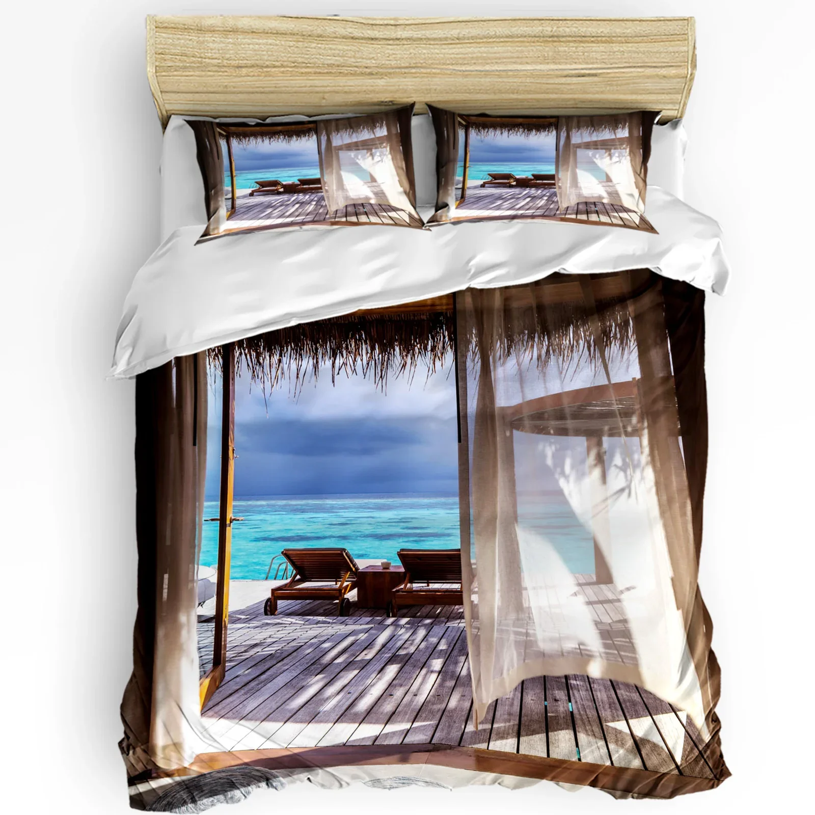 

Sea House Terrace Printed Comfort Duvet Cover Pillow Case Home Textile Quilt Cover Boy Kid Teen Girl Luxury 3pcs Bedding Set