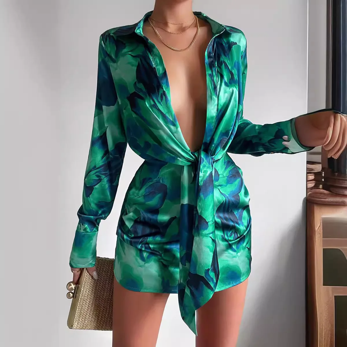 Sexy mujer impreso irt Dr Long Sve Floral bordado Wrap Dr Commute Sle modelo básico para la temporada de primavera