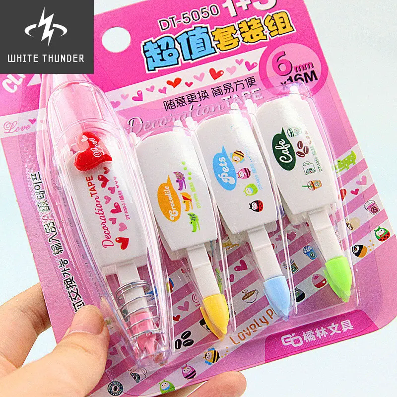 4pcs Correction Tapes Refill Set Lovely Decoration Click Corrective Tape Stationery Office Correcting School Supplies F578