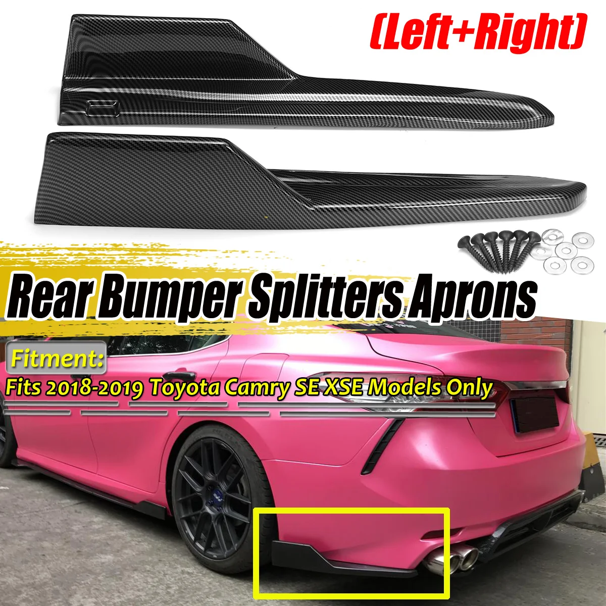 Carbon Fiber Look/Black 2x Car Rear Bumper Splitters Lip Diffuser Aprons Side Guard Protection For Toyota Camry SE XSE 2018 2019