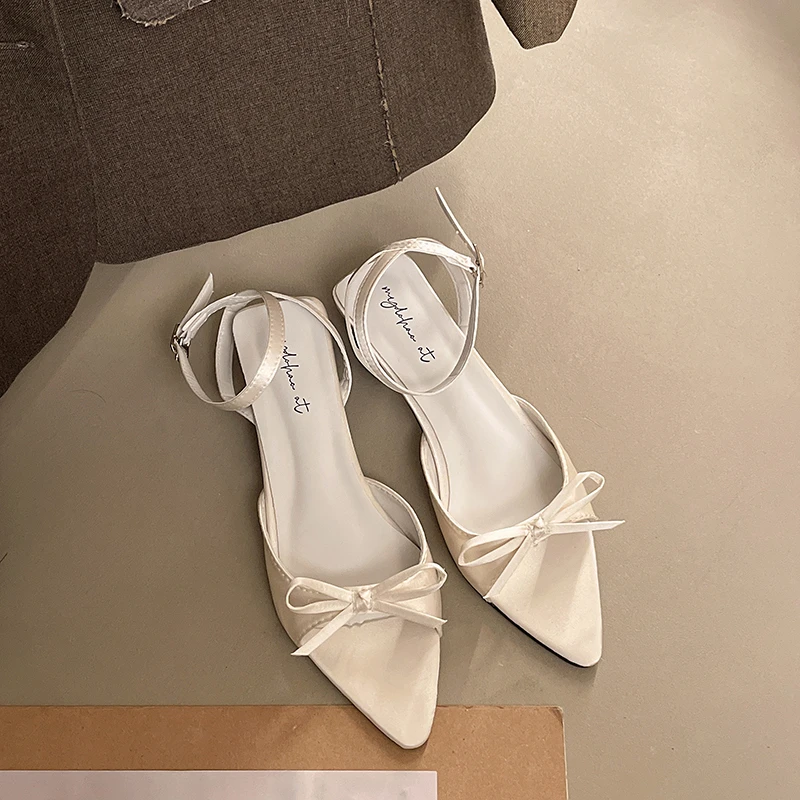 

Новые модные женские туфли на высоком каблуке с острым носком и открытым мыском, с бантом, дизайнерские, элегантные, для пляжа, летние, 2026 года, хит продаж