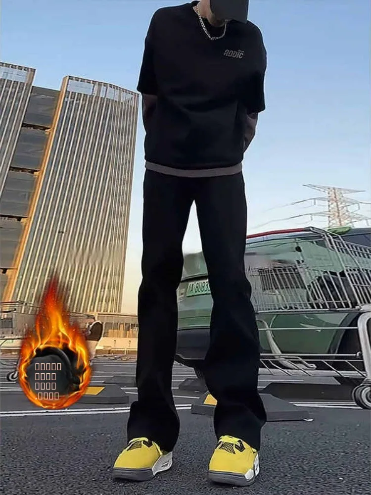 

Мужские джинсы Cleanfit Fce с подкладкой, прямые, облегающие, стрейч, в американском стиле, длинные брюки, осенне-зимний модный тренд