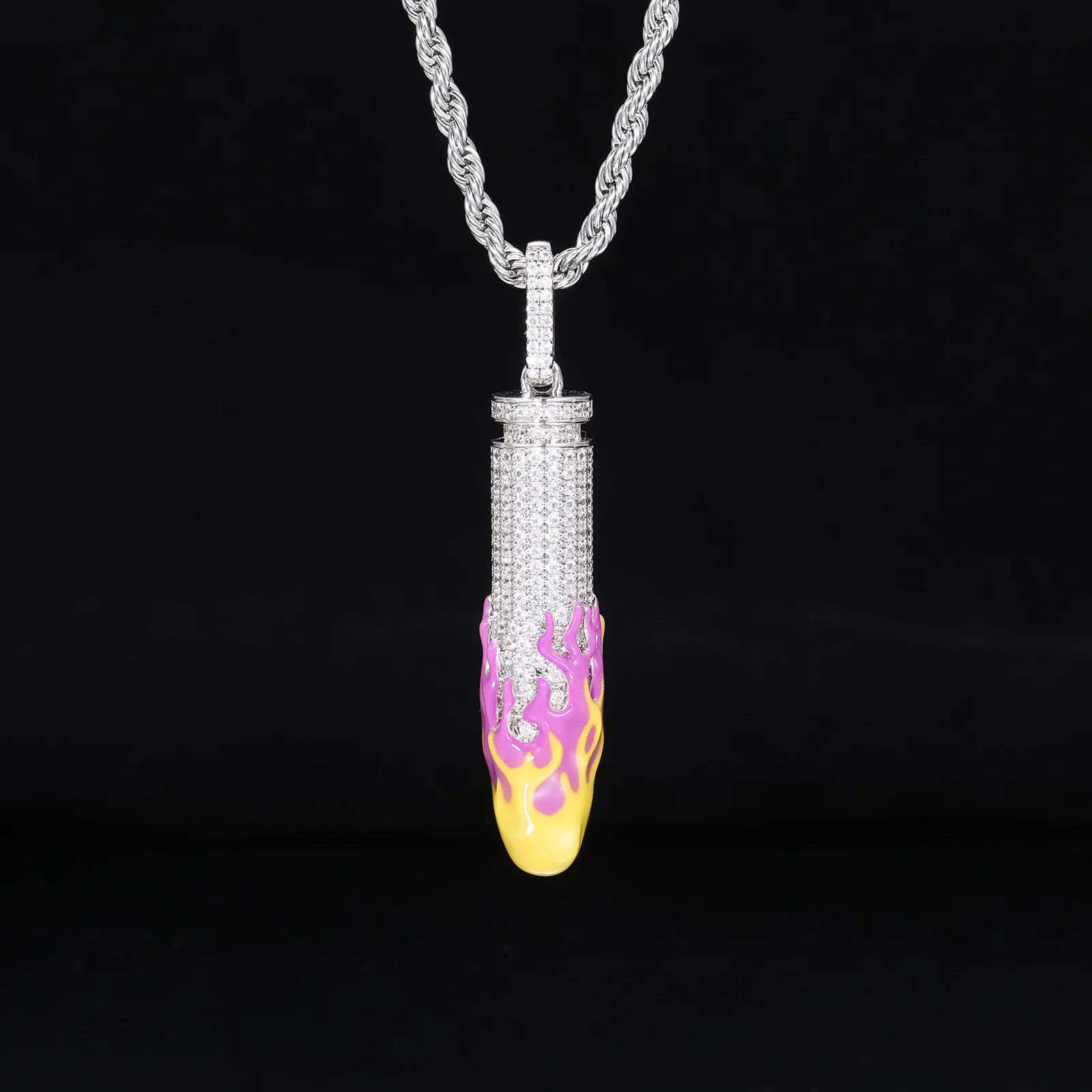 

CreativeDark glowing bullet Pendant Necklace Hip Hop Cubic Zirconal Iced Out Necklaces For Men Jewelry Gift