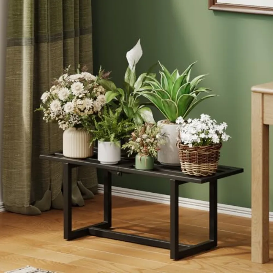 

2 Pack Metal Plant Stand Indoor Outdoor Iron Plant Shelf Heavy Duty Slatted Display Shelf for Patio Balcony Garden Living Room