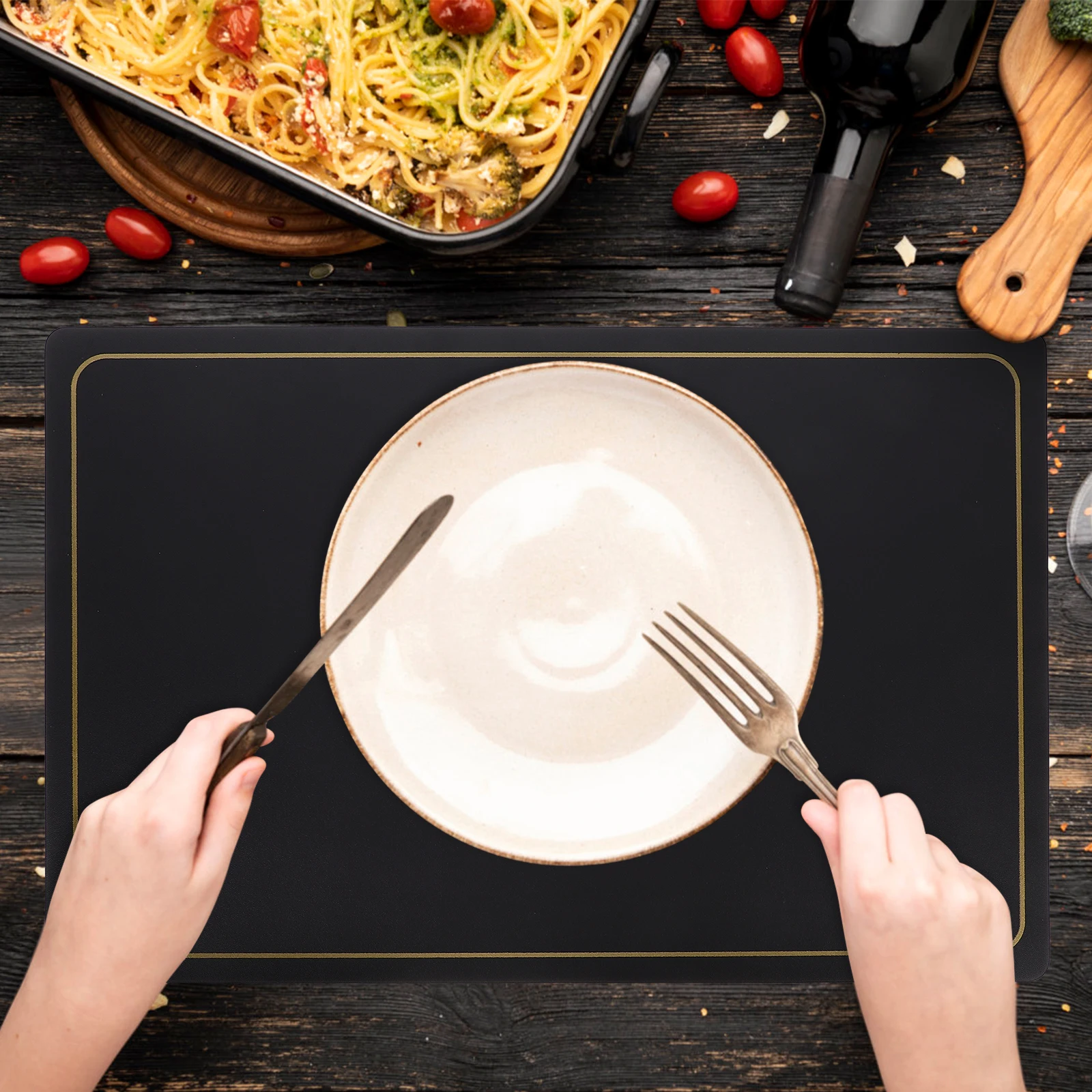 

4pcs Pu Place Dining Placemat Kitchen Table Mat Wear-Resistant Simple Style For Buffet Dinning Mat Table Decoration