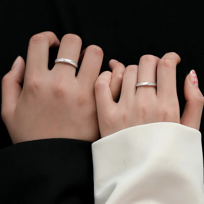 Personality Charm 925 Sterling Silver Adjustable Glacier Texture Couple Rings for Women Man Wedding Jewelry Valentine's Day Gift