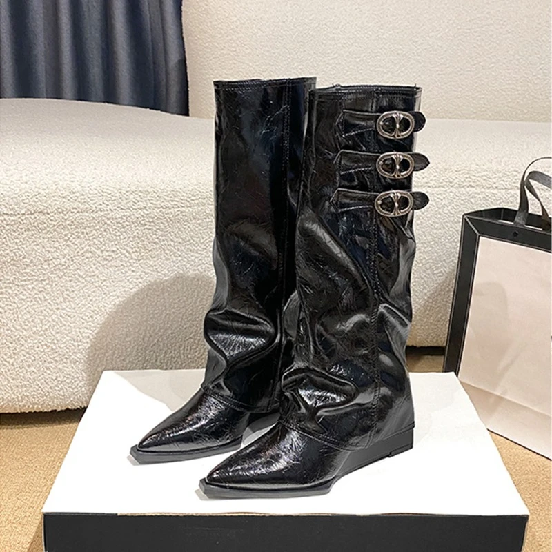 Pointed Toe Skinny Inside Heightened Trouser Boots Women's 2025 Autumn and Winter New Thigh Boots Retro Knee Knight Boots
