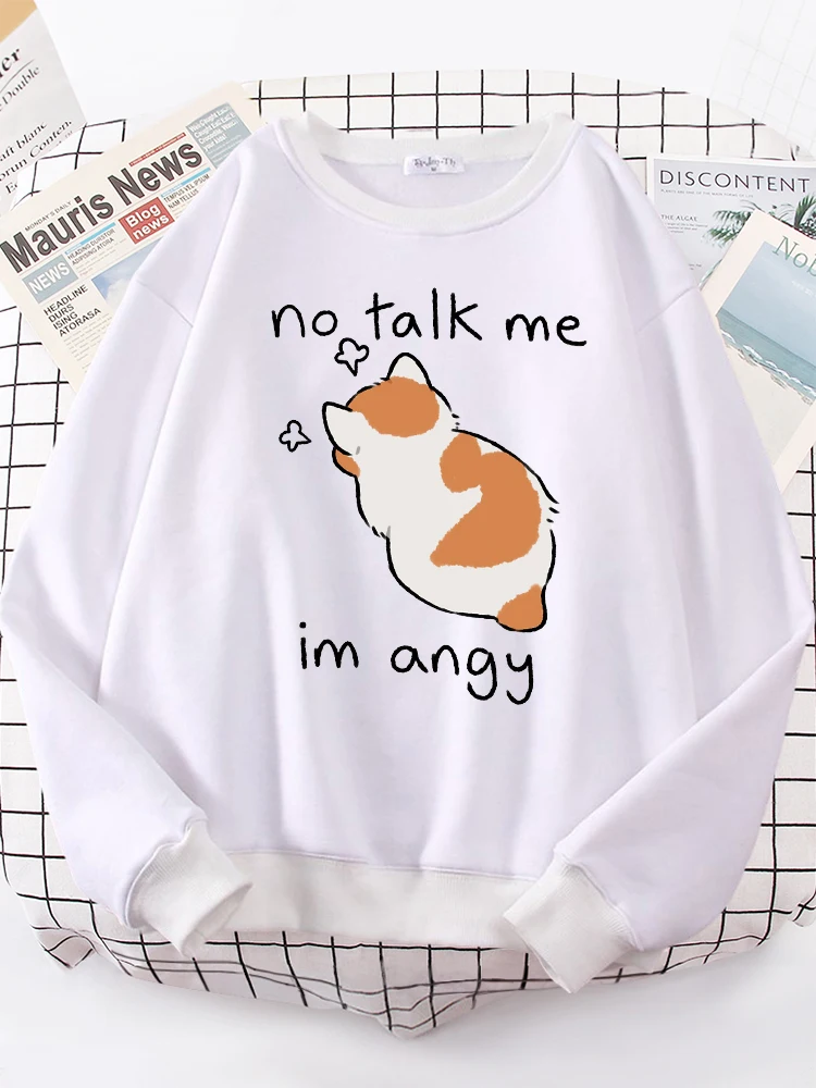 Women Harajuku Oversize Long-Sleeve Kawaii Animal 2022 New Lady Sweatshirt Female Sweatshirts No Talk Me Cute Angy Cat Print Top