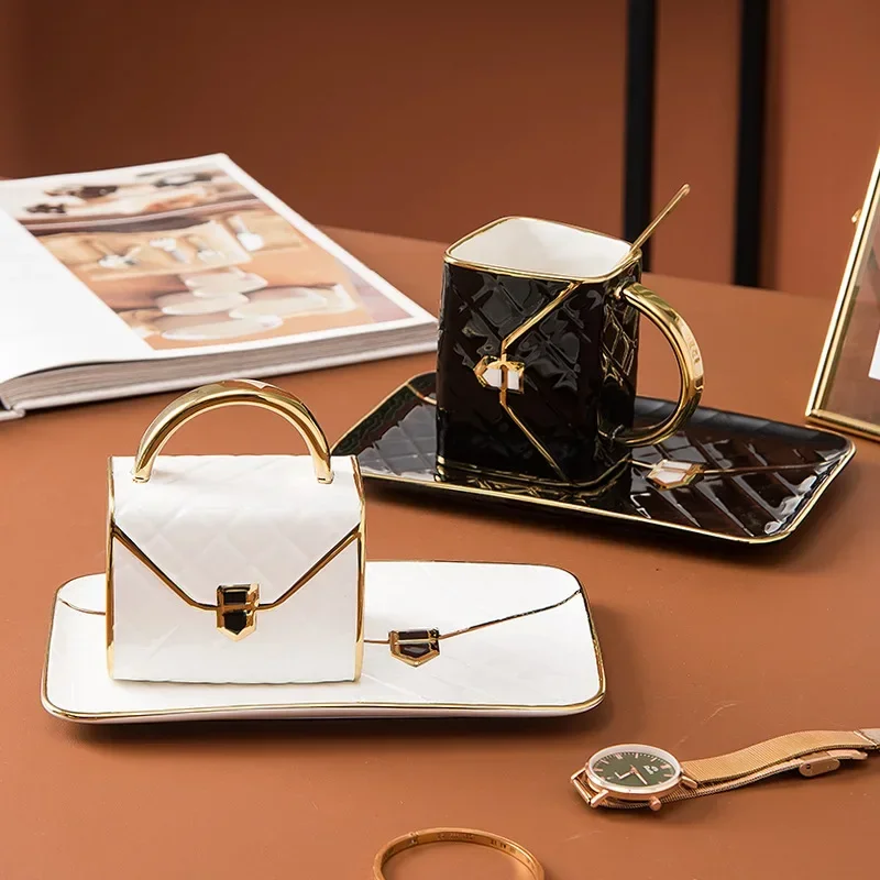 حقيبة على شكل القهوة القدح Luruxy الجمالية كوب حقيبة يد من السيراميك شكل الشاي القدح الصحن مجموعة الحلوى بعد الظهر كوب ماء درينكوير هدية