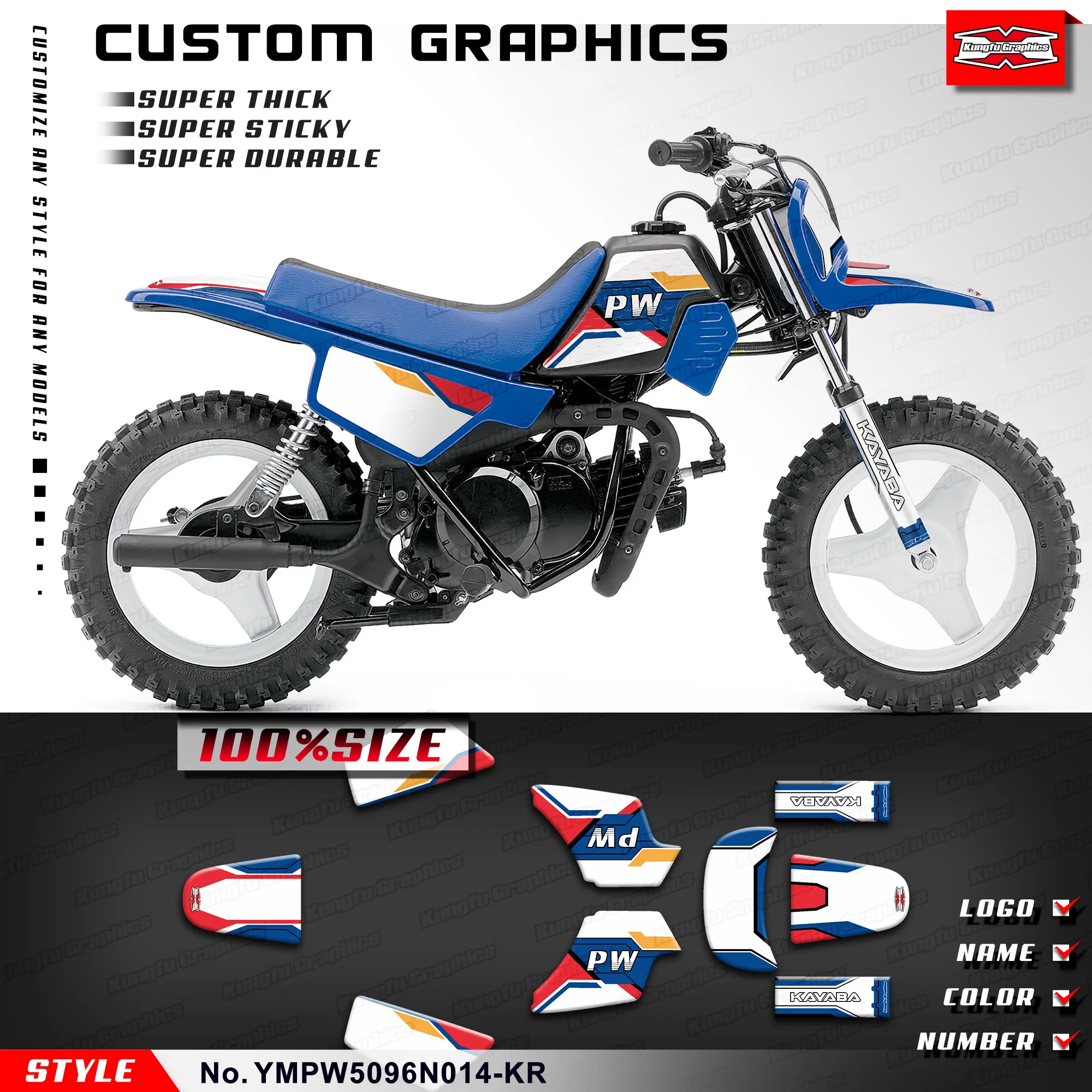 

KUNGFU GRAPHICS Racing Sticker Adhesive Decals for Yamaha PW50 PW 50 Piwi50 Piwi 50, Decoration, YMPW5096N014-KR