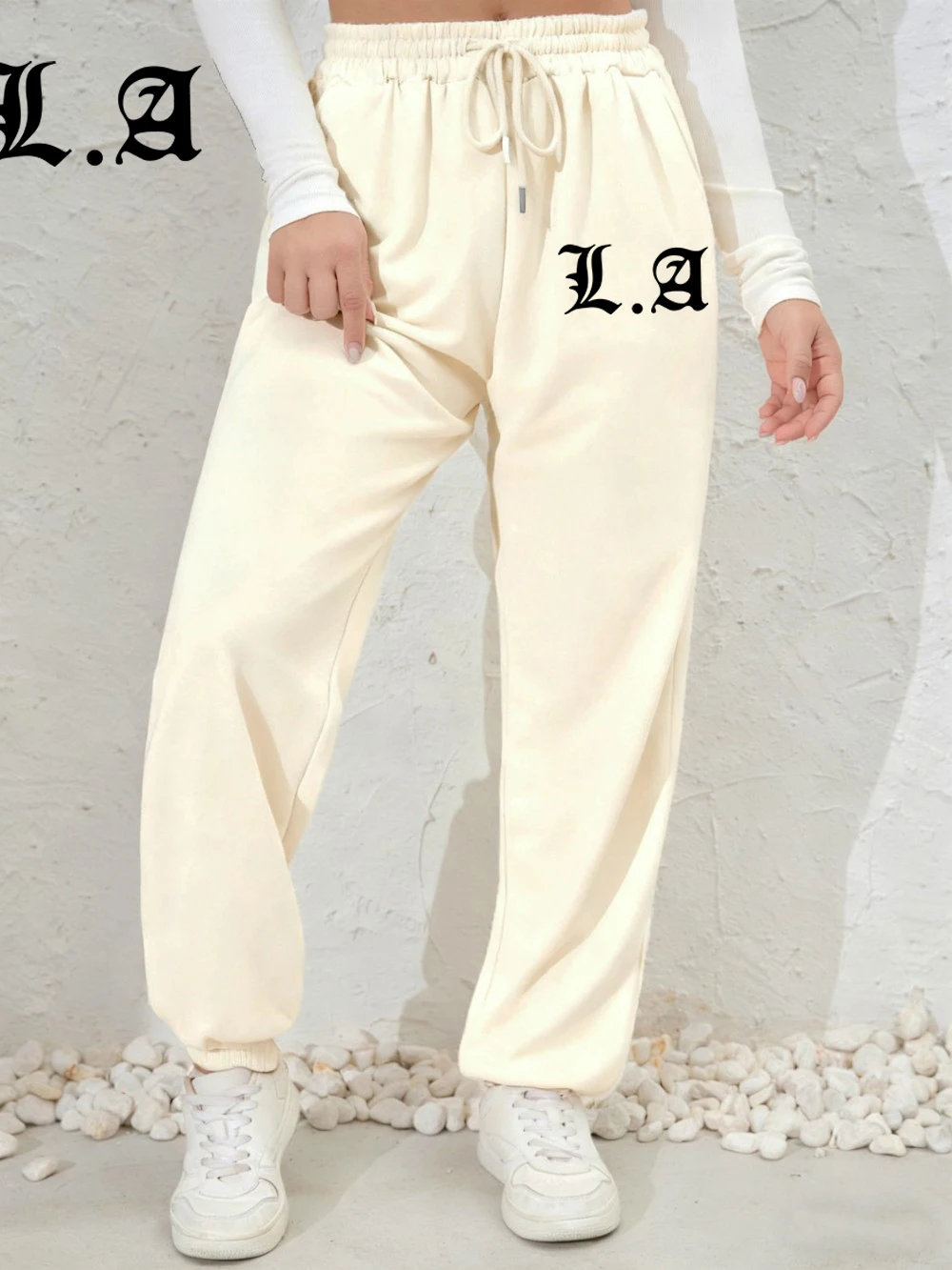 Los Angeles Printed Sweatpants Womens Autumn Winter Jogger Pants Loose Fleece Warm Comfortable Trousers Basic Womans Clothing