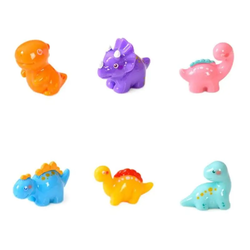 6Pcs Cute Mini Dinosaur Resin Figurine Set Cartoon Dinosaur Ornament DIY Accessory For Micro Landscape Phone Case Fridge Decor