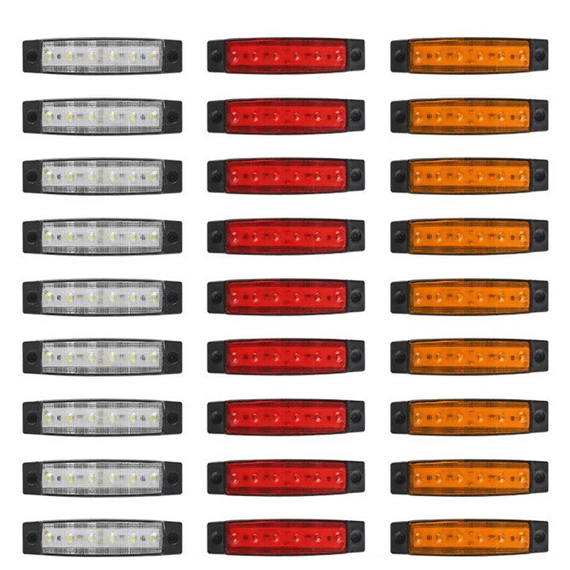 Luzes LED externas do carro, indicador lateral do marcador, aviso do reboque baixo, lâmpada de freio do lado traseiro, ônibus, caminhão, 6LEDs, 24V, 12V