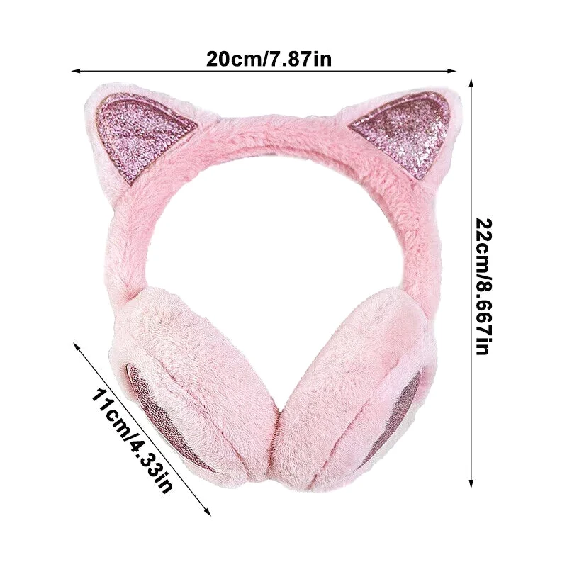 Bonito glitter gato orelha earmuff macio pelúcia mais quente inverno quente para mulheres moda sólida earflap ao ar livre proteção contra frio capa de orelha