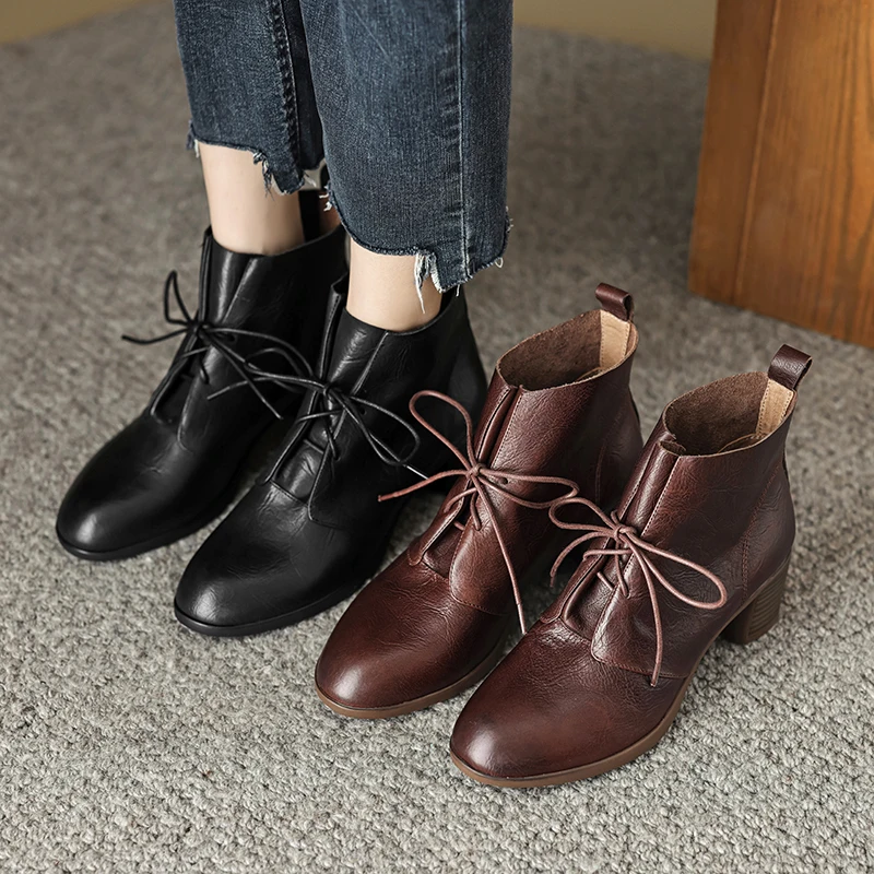 

2024 New Women Ankle Boots Shoes Split Leather Elegant Fashion Thick Heels 5cm Chelsea Boots Elegant Shoes Black Brown Fashion