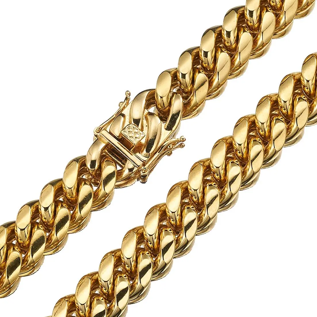 Granny Chic High Polished Gold Color 316L Stainless Steel Curb Cuban Link Chain Necklace or Bracelet Jewelry Gift  for Men Women