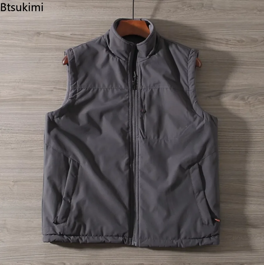 Men's Reversible Waistcoat Outdoor Windproof Rainproof Climbing Hiking Vest 2025 Winter Solid Stand Collar  Sleeveless Jackets