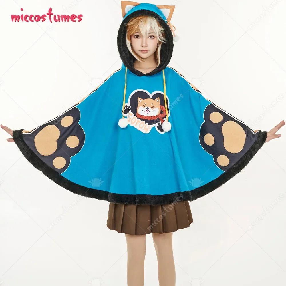 Miccostumes Women's Hina Derivative Cape Kawaii Dog Pattern Ears Hooded Cloak for Halloween Cosplay Costume