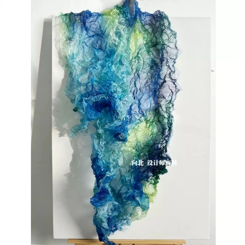 Gradient Glazed Water‑light Sheer Organza Fabric Irregular Crinkle 3D Texture  Painting Brush Effect Designer Material for Party