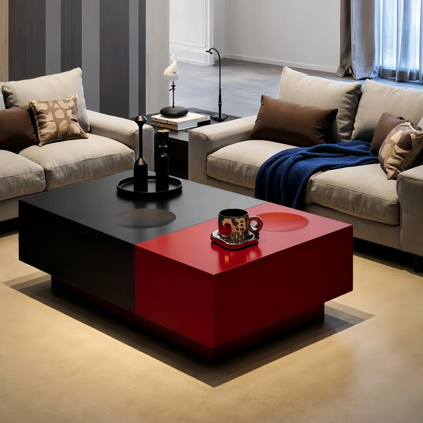 Modern simple color matching household paint rectangular coffee table combination solid wood
