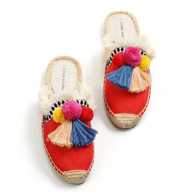 Mules moelleuses en caoutchouc chanvre pour femmes, pantoufles, espadrilles, chaussures d'extérieur, sandales de printemps, vente