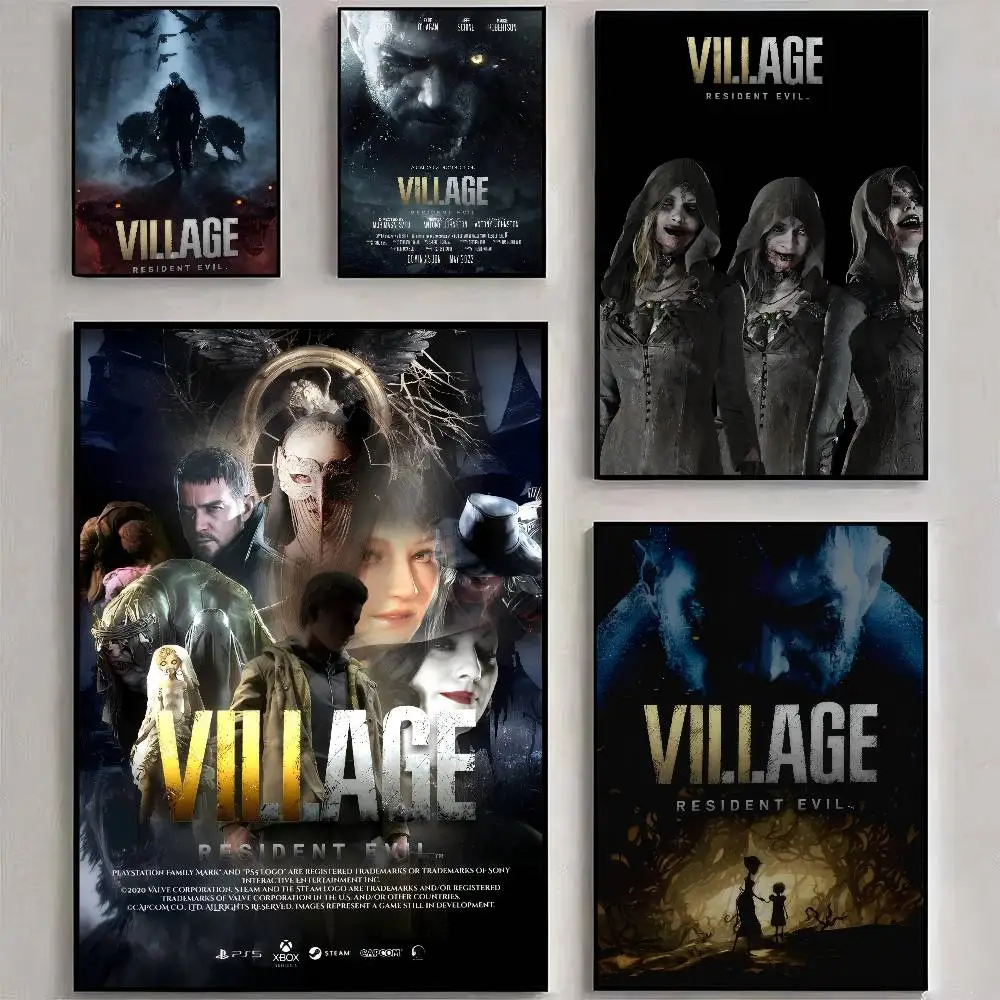 Resident-Evil 8 Village Hot Video Game  Classic Vintage Posters Decoracion Painting Wall Art White Kraft Paper Kawaii Room Decor