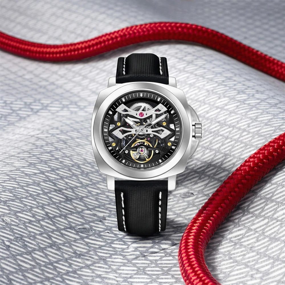 PAGANI DESIGN Herren-Automatikuhr mit Hohldesign, Luxuriöse Saphirglas-Edelstahl-Mechanikuhr für Sport und Freizeit + Geschenkbox