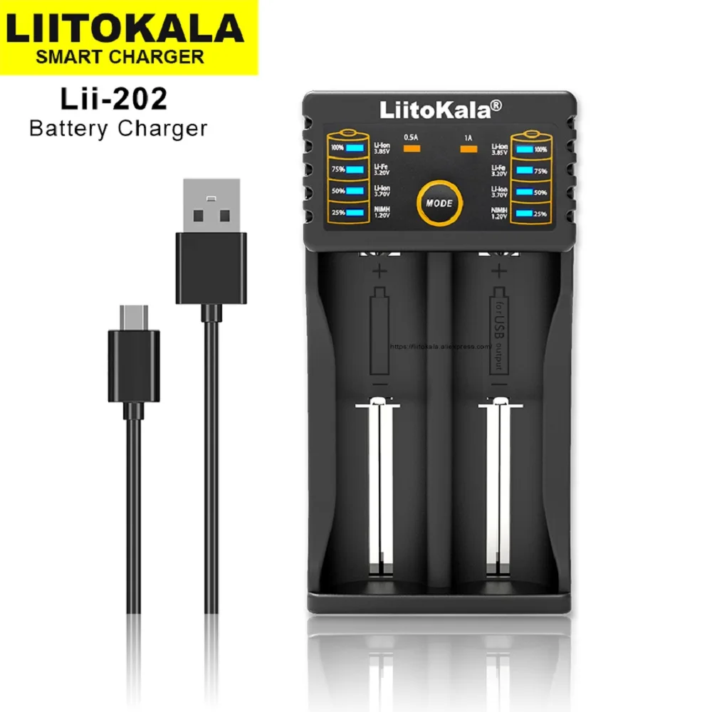 Liitokala Lii-202 Lii-402 Lii-CH2 Battery Charger for 18650 26650 16340 25500 14500 1.2V 3.7V 3.2V 3.85V AA/AAA NiMH Battery