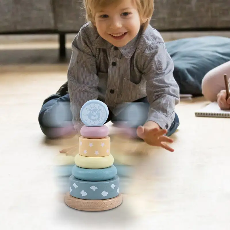 Juguetes apilables de madera, juguete apilable y giratorio de madera, juguetes sensoriales, juguete giratorio para bebés, anillos apilables para niños de Navidad de Acción de Gracias