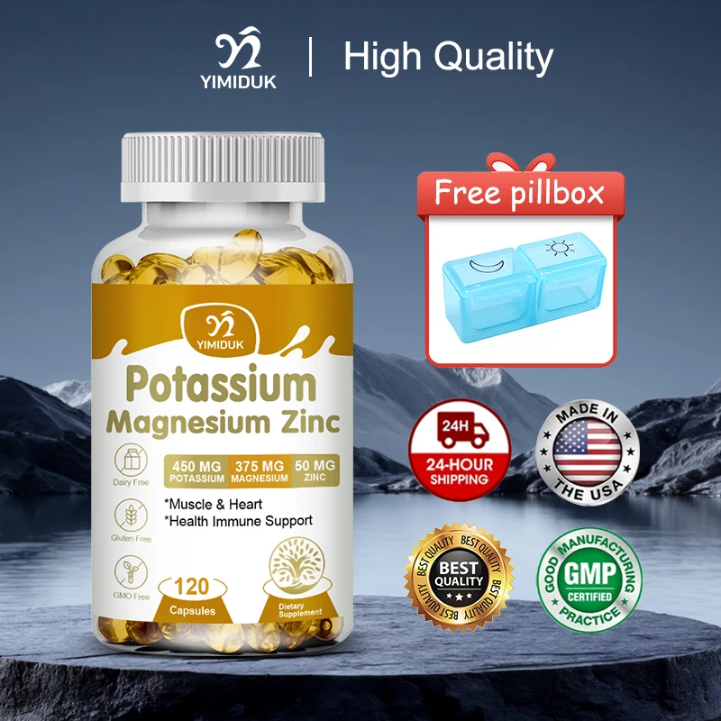 

Pure Potassium Magnesium Zinc Complex Capsules, for Electrolyte Balance, Cardiovascular Health, Muscle & Heart Function, Immune