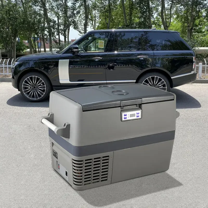 Two Trolley Wheels 55 Liter 220v 12v Car Mini Fridge  Large 45liters Camping Freezer Wheels Compressor 12 Volt Refrigerator