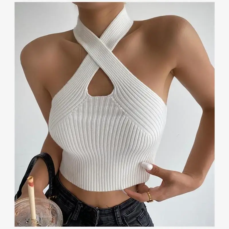 เสื้อกล้ามถักสำหรับผู้หญิง สไตล์สตรีท ทรงเข้ารูป ดีไซน์เว้า สีสันลำลอง แฟชั่นฤดูใบไม้ผลิ