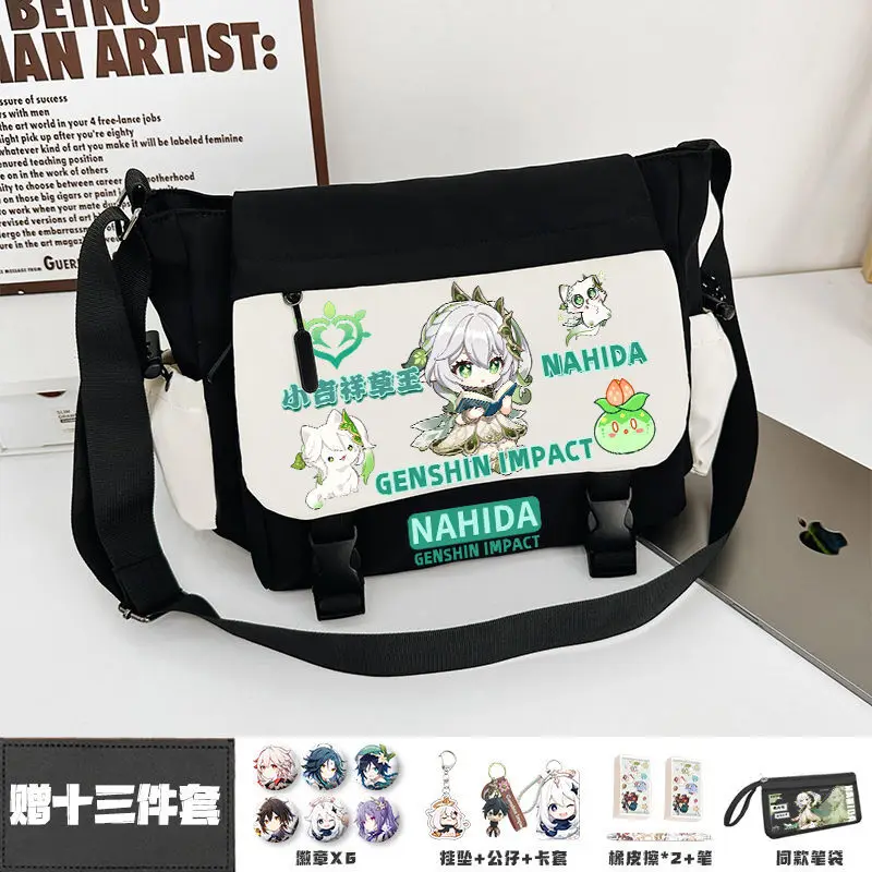 Genshin Impact Albedo Single Shoulder Men Women Shenhe Cartoon Large Capacity Canvas For Middle And High School Students Niche