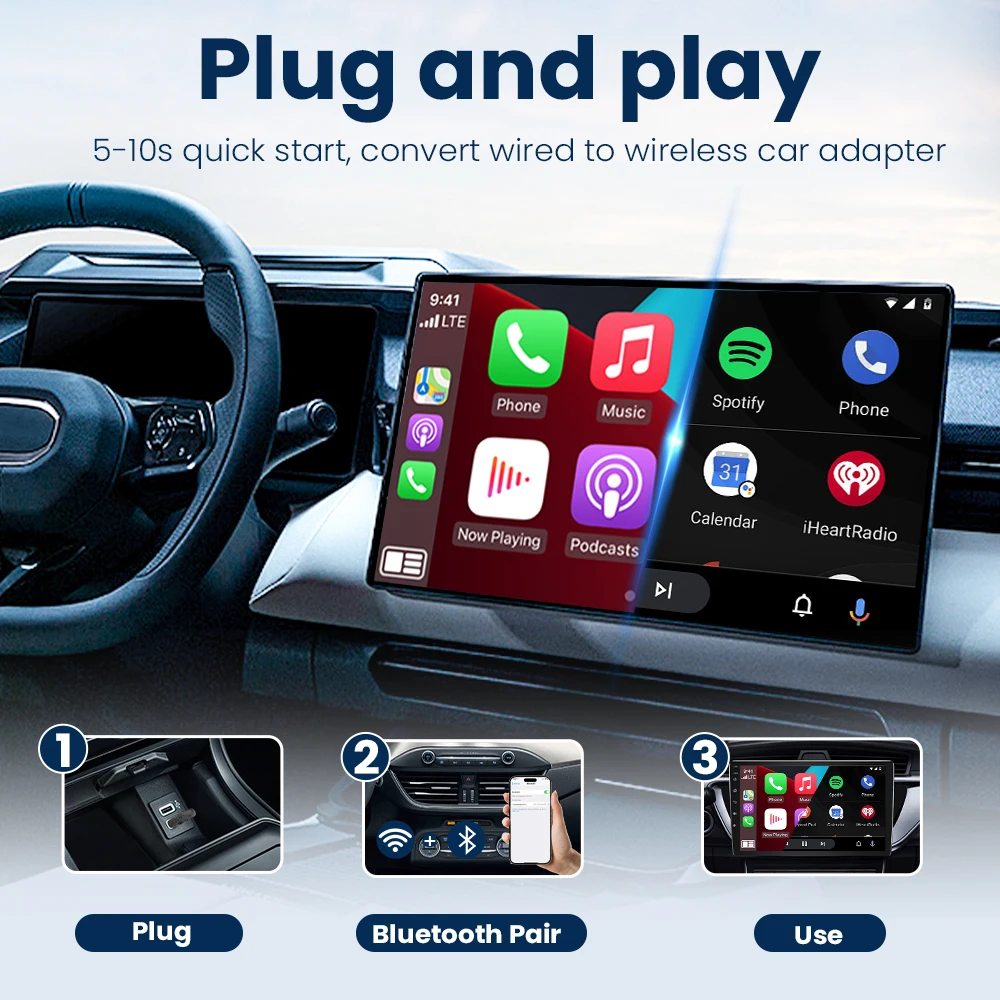 Tripodpie Wireless Android Auto Adapter Carplay 2in1 Smart Dongle Plug and Play Bluetoot For Benz Audi MG GMC Audi Skoda Kia