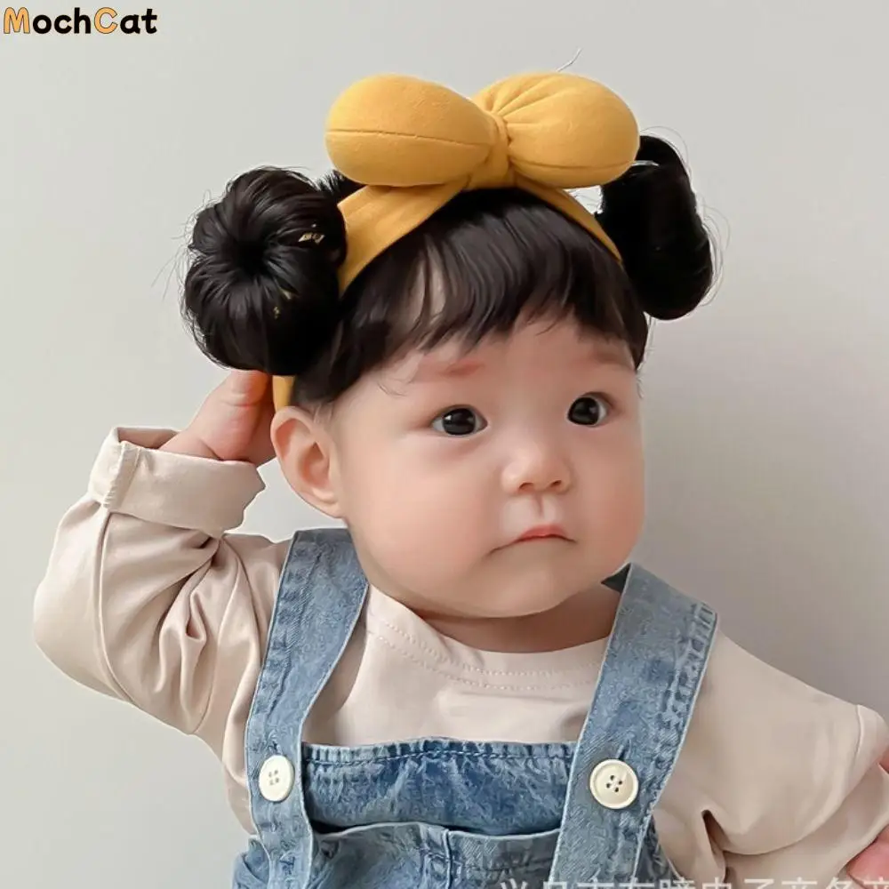 

Bowknot Baby Hair Bands Wig Cute Cotton Newborn Wig Headband Realistic Breathable Bangs Chignons Headband Photography Props