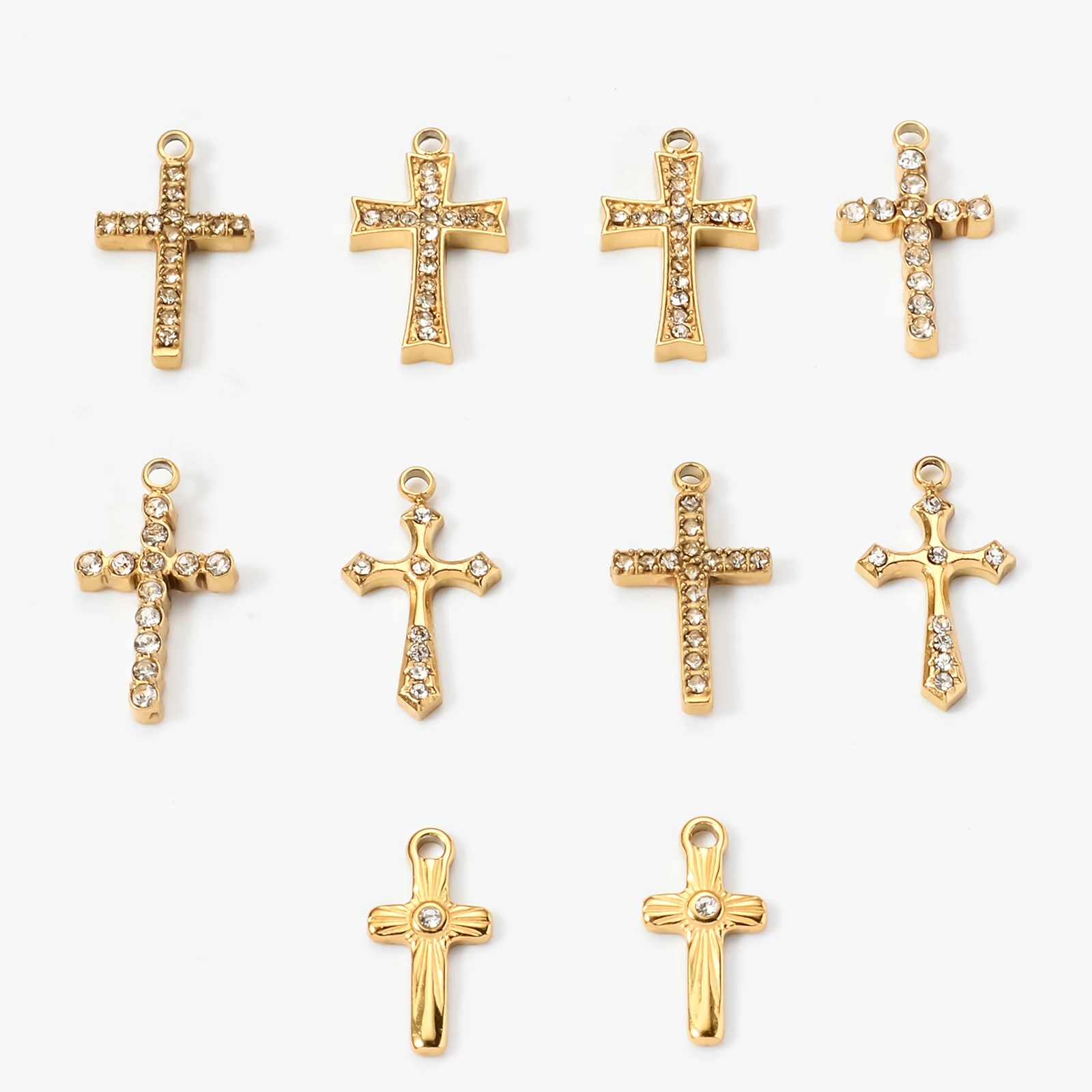 3Pcs Gold Plated Stainless Steel Cross Charms Cubic Zirconia Inlayed Tiny Cross for DIY Necklace Earring Bracelet Jewelry Making