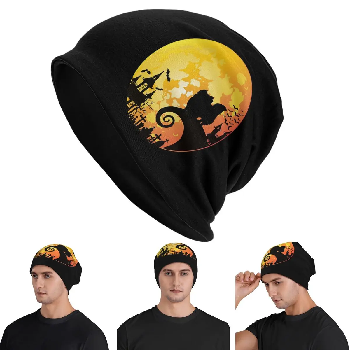 

Pekingese Dog And Moon Halloween Skullies Beanies Hats Warm Autumn Winter Outdoor Cap Knitted Bonnet Caps for Men Women Adult
