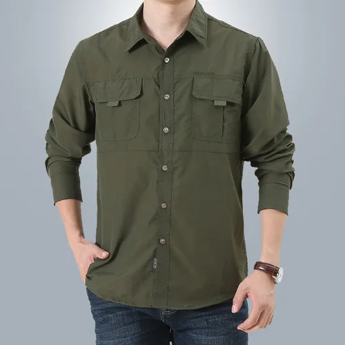 Imagen 2 del producto Camisa táctica militar para senderismo y pesca para hombre, blusa transpirable de secado rápido, Camisa de trabajo de carga de manga larga, camisas UV para exteriores