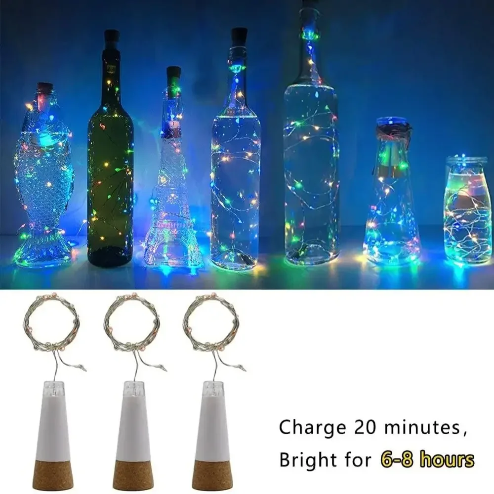 20 leds garrafa de cortiça luzes de fadas usb recarregável guirlanda de natal luzes da corda quarto festa de casamento decoração