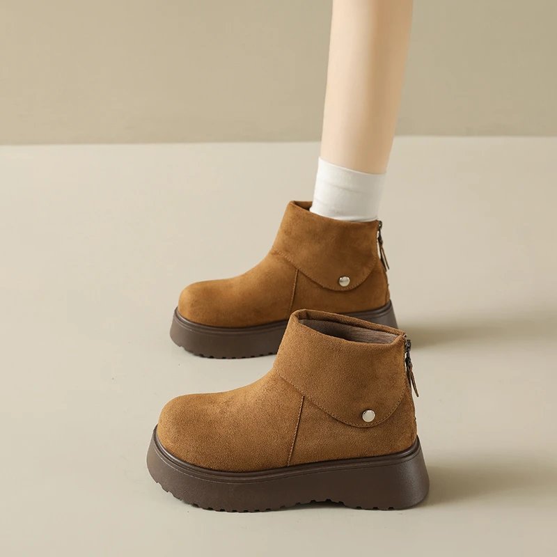 المرأة أحذية الموضة الجديدة جولة تو الشتاء المخملية باطن سميكة زيادة الدافئة كم أحذية بوت قصيرة اليومية تنوعا منتصف العجل الأحذية #5