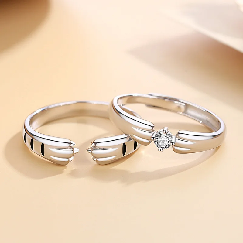 

New hot selling silver color gas personality cat claw simple zircon couple fashion open ring gift JZ0145