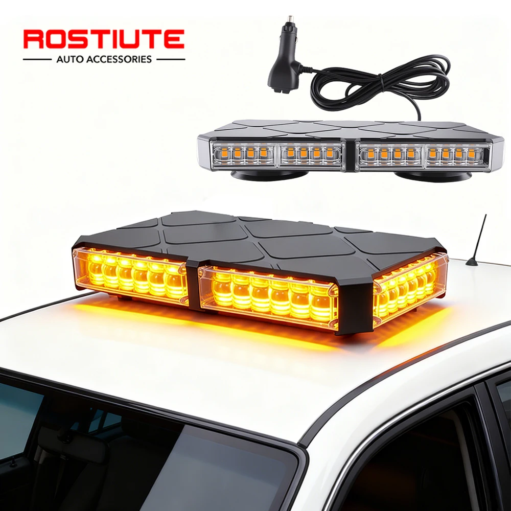 48LED Car Led Strobe Light Roof Top Flash Emergency Warning Lights 12-24V 4 Side Auto Stroboscopes with Magnet for SUV Vehicle
