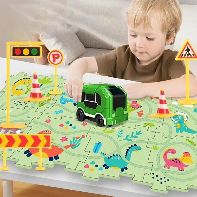 Auto Track Speelgoed Cartoon Track Speelgoed Puzzel Set Auto Kinderen Educatief Speelgoed Batterij Aangedreven Track Speelgoed Voor Thuis Kleuterschool Kinderkamer